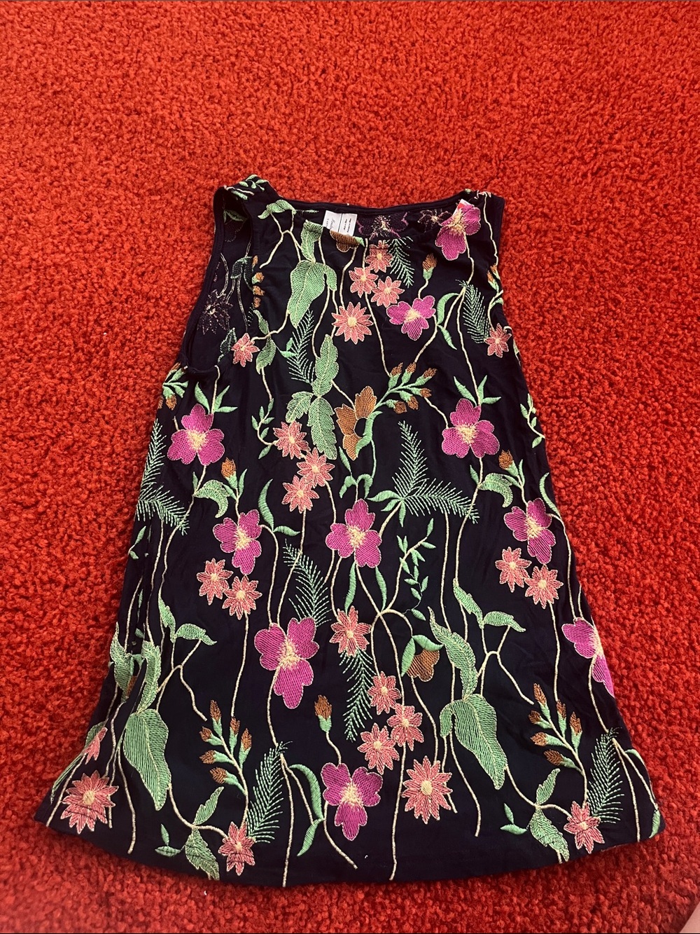 Meadow Rue Black Floral Embroidered Tank with Pink & Green Accents
